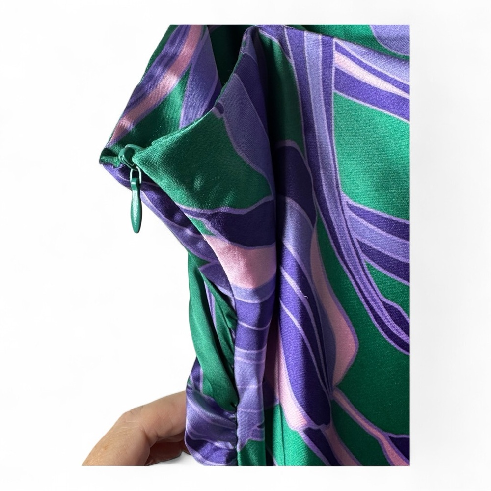 House of Harlow 1960 Satin Floral Maxi Dress Small Green Purple Slit Summer - Picture 8 of 14